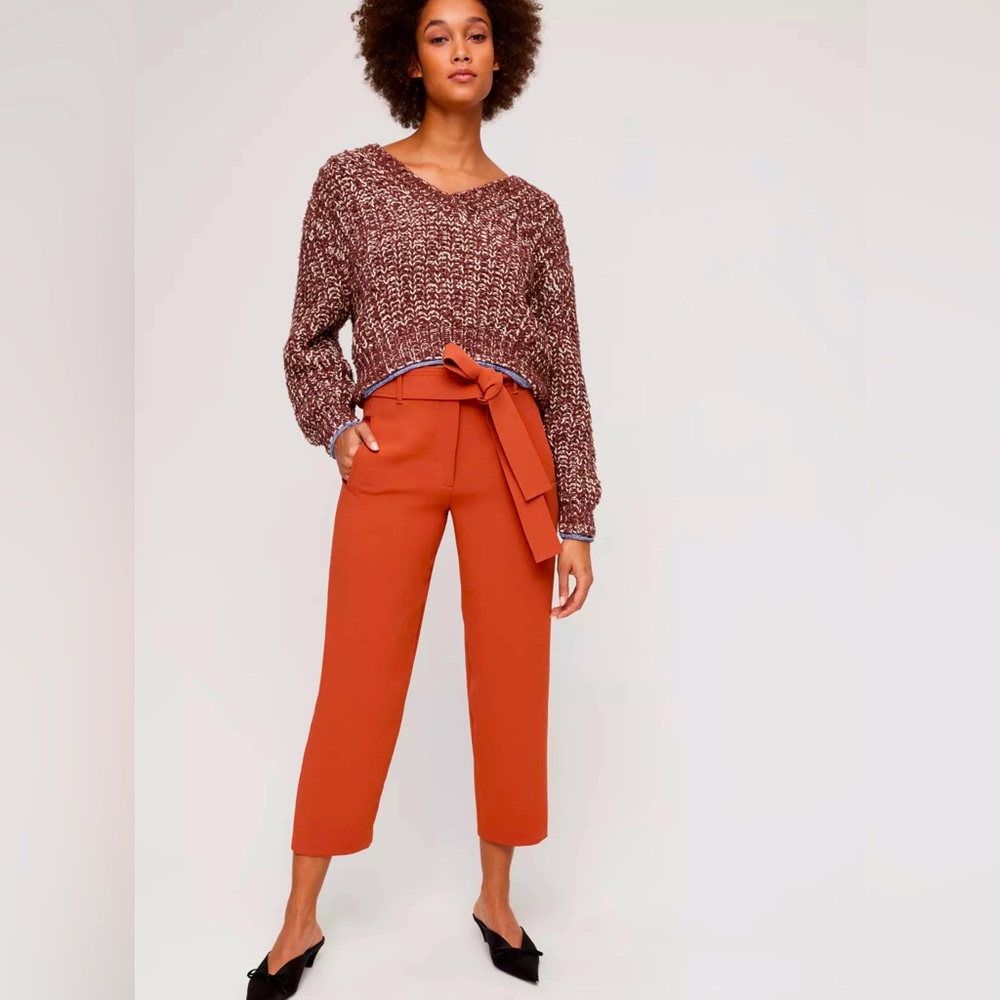 Aritzia Wilfred Eleanore v-neck sweater, amaretto (brown) white, small